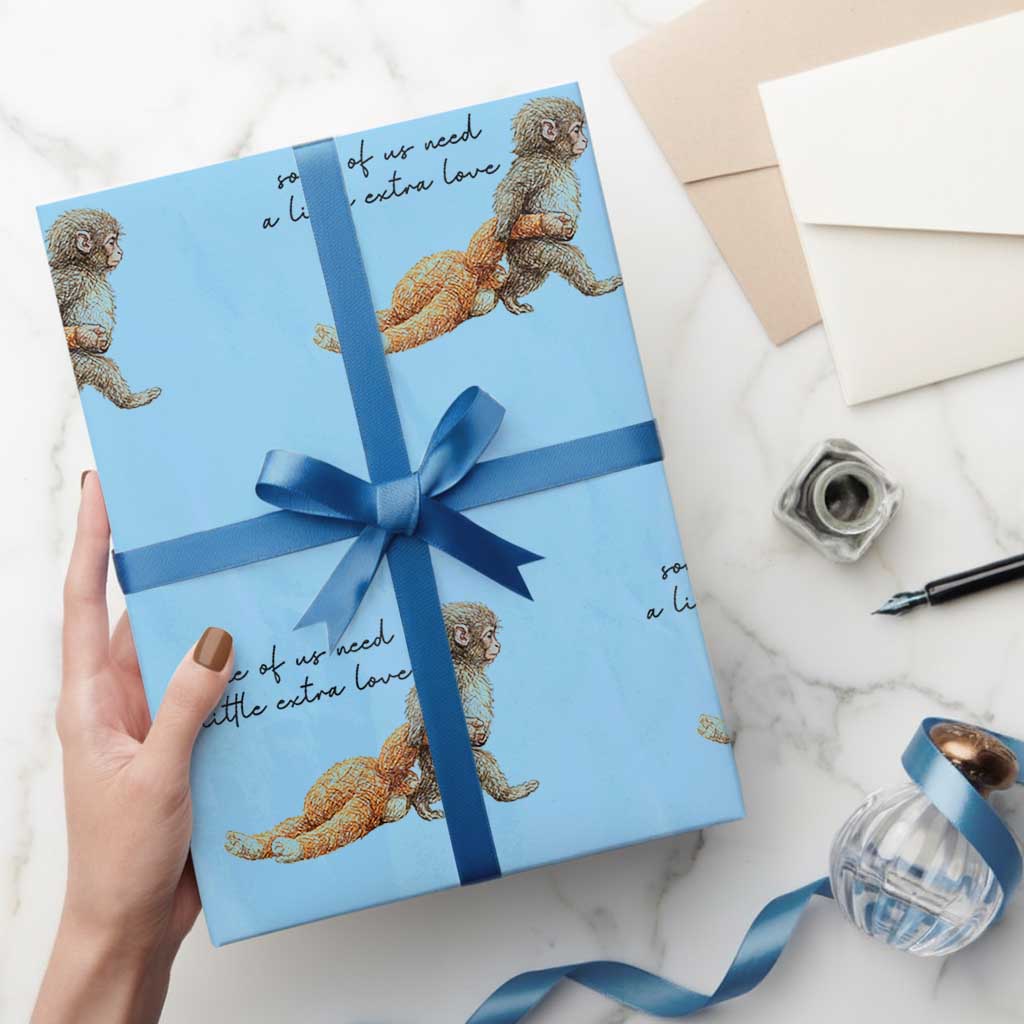 Punch Mokey Wrapping Paper Roll Viral Trend Baby Monkey Meme TS14 Light Blue Print Your Wear