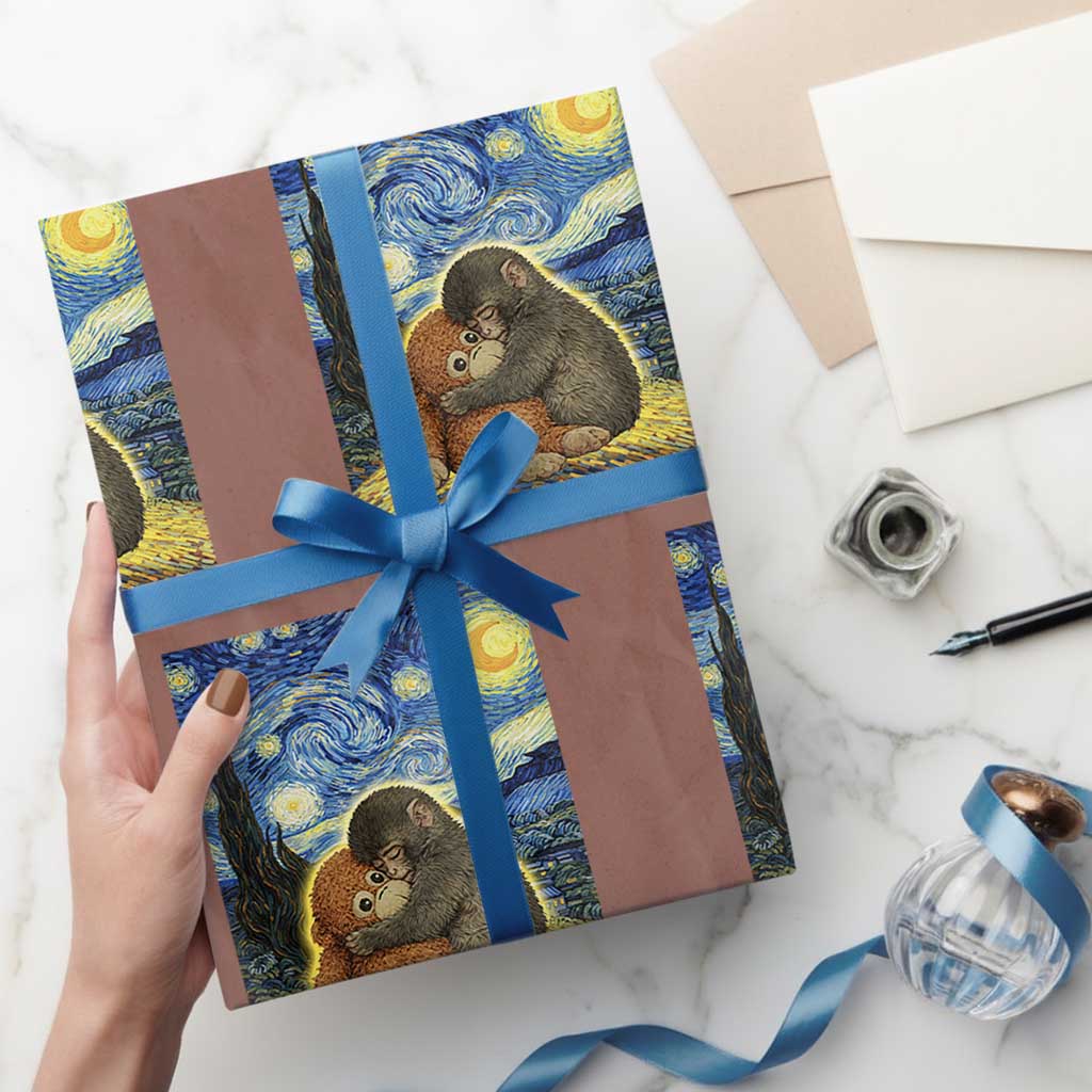 Punch Monkey Starry Night Viral Trend Wrapping Paper Roll TS14 Mocha Print Your Wear