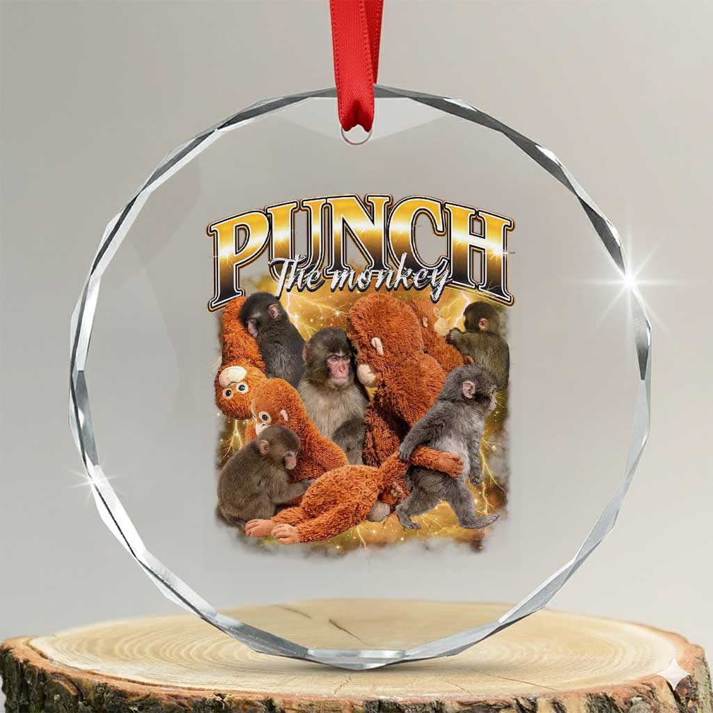 Punch The Monkey Crystal Glass Ornament Baby Monkey Punch Plush Hugging 90s Bootleg TS11 Transparent Glass 3'' Circle Print Your Wear