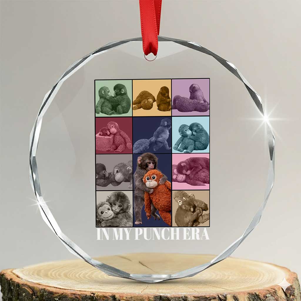 Punch The Monkey Crystal Glass Ornament In My Punch Era Baby Monkey Hugging Plush TS11 Transparent Glass 3'' Circle Print Your Wear