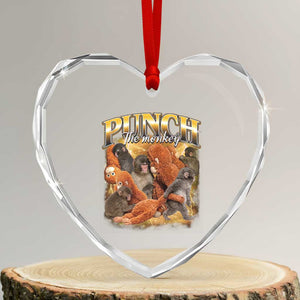 Punch The Monkey Heart Crystal Glass Ornament Baby Monkey Punch Plush Hugging 90s Bootleg TS11 Transparent Glass 3'' Heart Print Your Wear