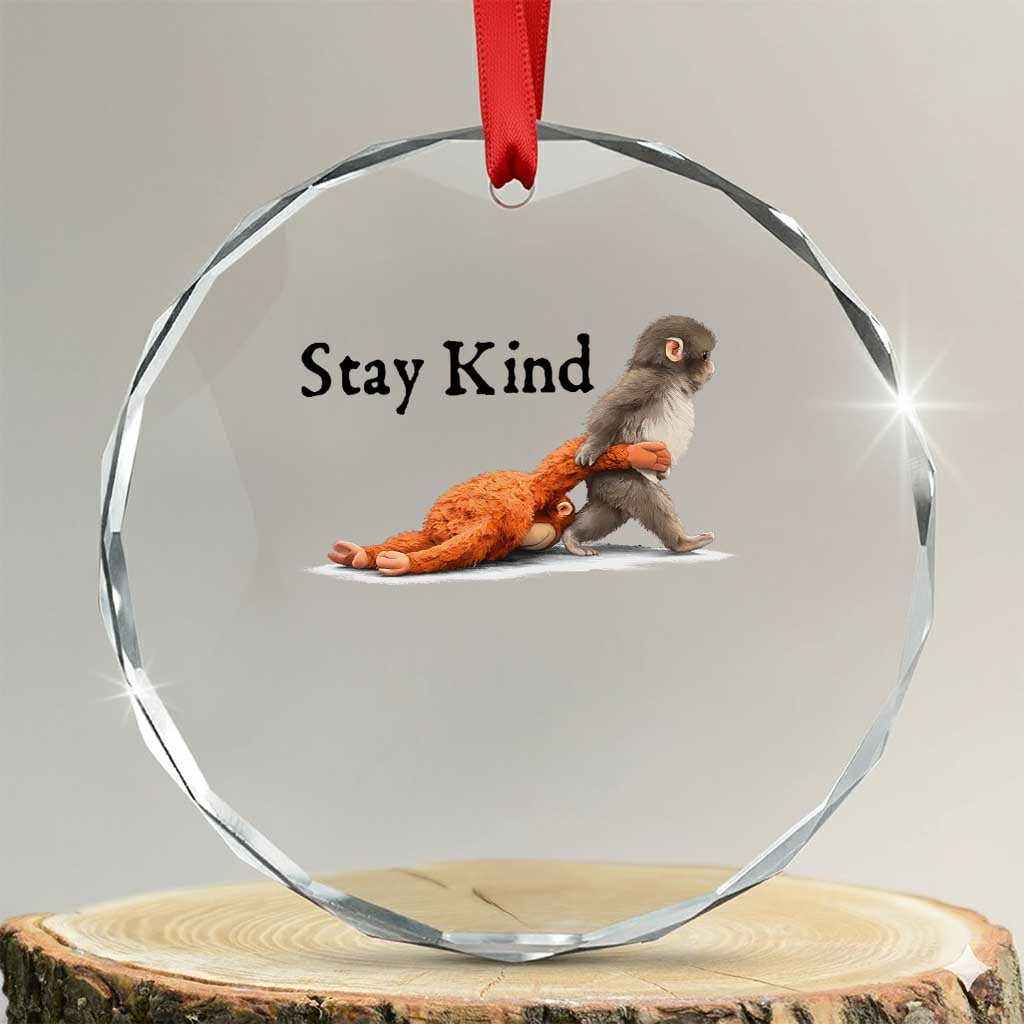 Punch The Monkey Meme Crystal Glass Ornament Stay Kind TS14 Transparent Glass 3'' Circle Print Your Wear