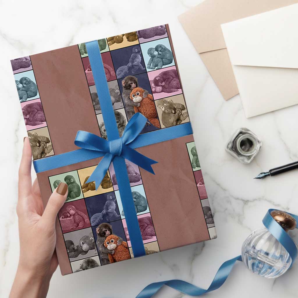 Punch The Monkey Wrapping Paper Roll In My Punch Era Baby Monkey Hugging Plush TS11 Mocha Print Your Wear