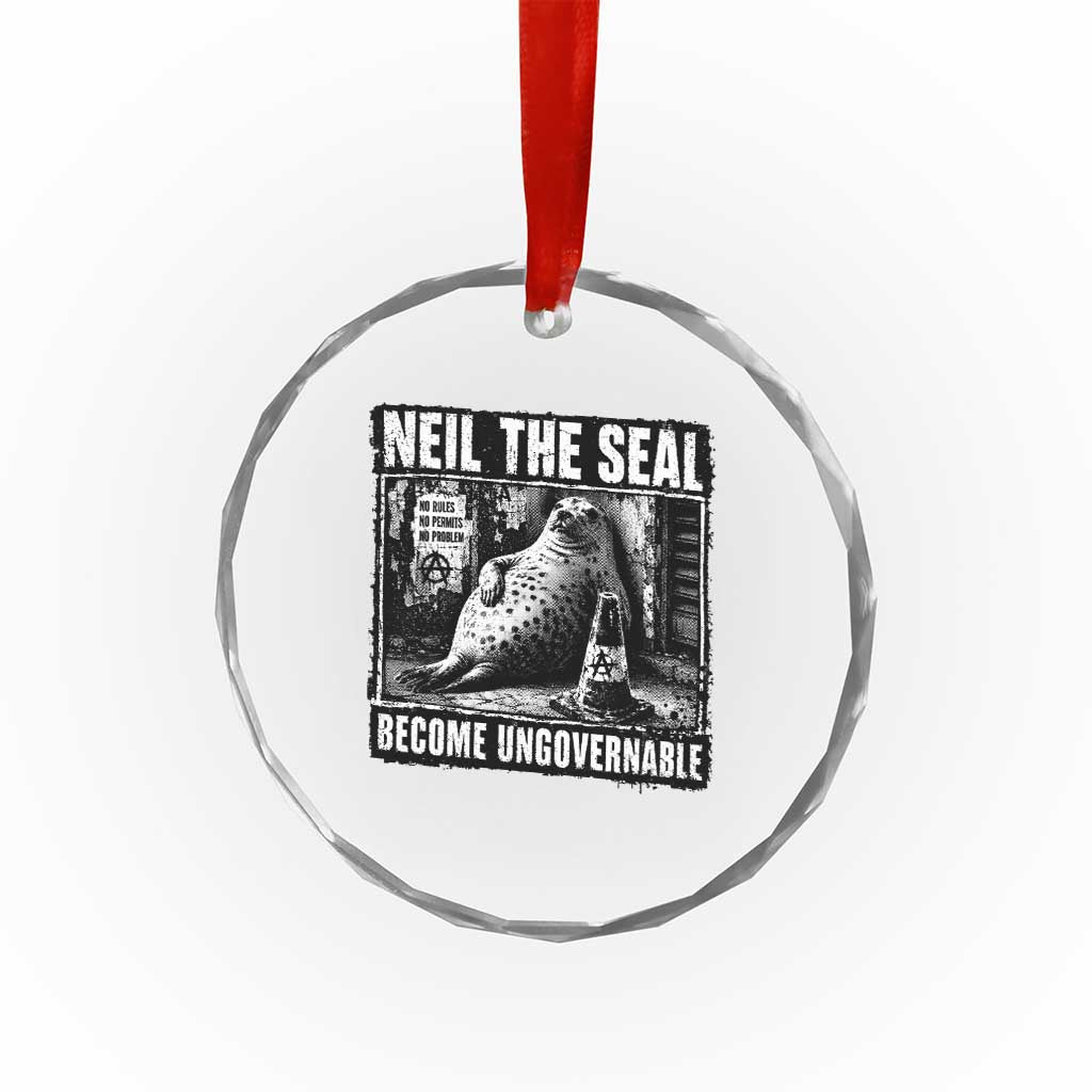 Punk Rock Neil the Seal Become Ungovernable Poster Style Crystal Glass Ornament Funny Viral Chaotic Elephant Seal Traffic Cone Meme TS02 Print Your Wear