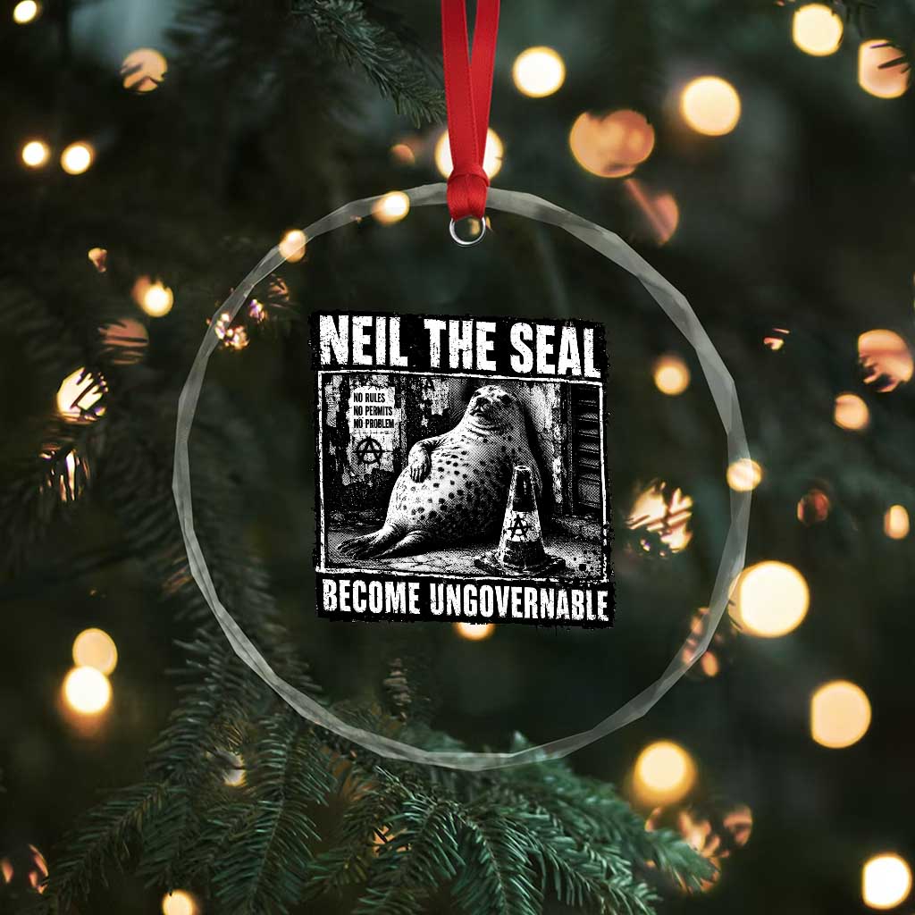 Punk Rock Neil the Seal Become Ungovernable Poster Style Crystal Glass Ornament Funny Viral Chaotic Elephant Seal Traffic Cone Meme TS02 Print Your Wear