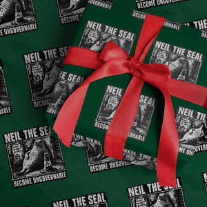 Punk Rock Neil the Seal Become Ungovernable Poster Style Wrapping Paper Roll Funny Viral Chaotic Elephant Seal Traffic Cone Meme TS02 Green Print Your Wear