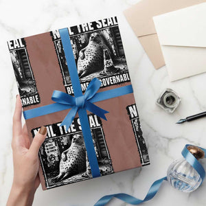 Punk Rock Neil the Seal Become Ungovernable Poster Style Wrapping Paper Roll Funny Viral Chaotic Elephant Seal Traffic Cone Meme TS02 Mocha Print Your Wear