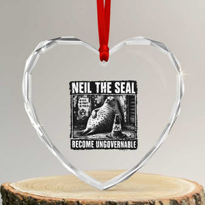 Punk Rock Neil the Seal Become Ungovernable Poster Style Heart Crystal Glass Ornament Funny Viral Chaotic Elephant Seal Traffic Cone Meme TS02 Transparent Glass 3'' Heart Print Your Wear