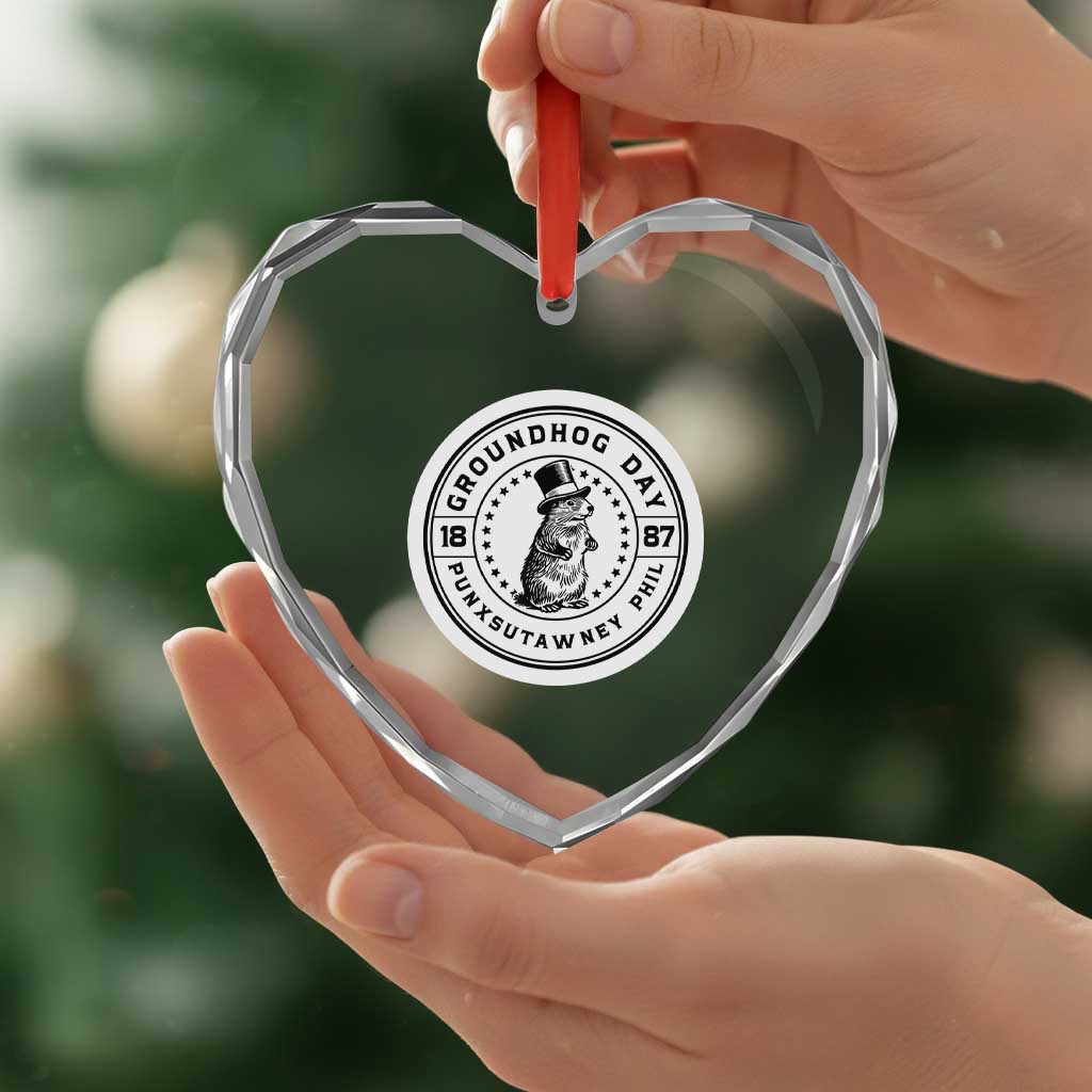 Punxsutawney Phil Groundhog Day Heart Crystal Glass Ornament Funny Woodchuck Day 1887 TS11 Print Your Wear