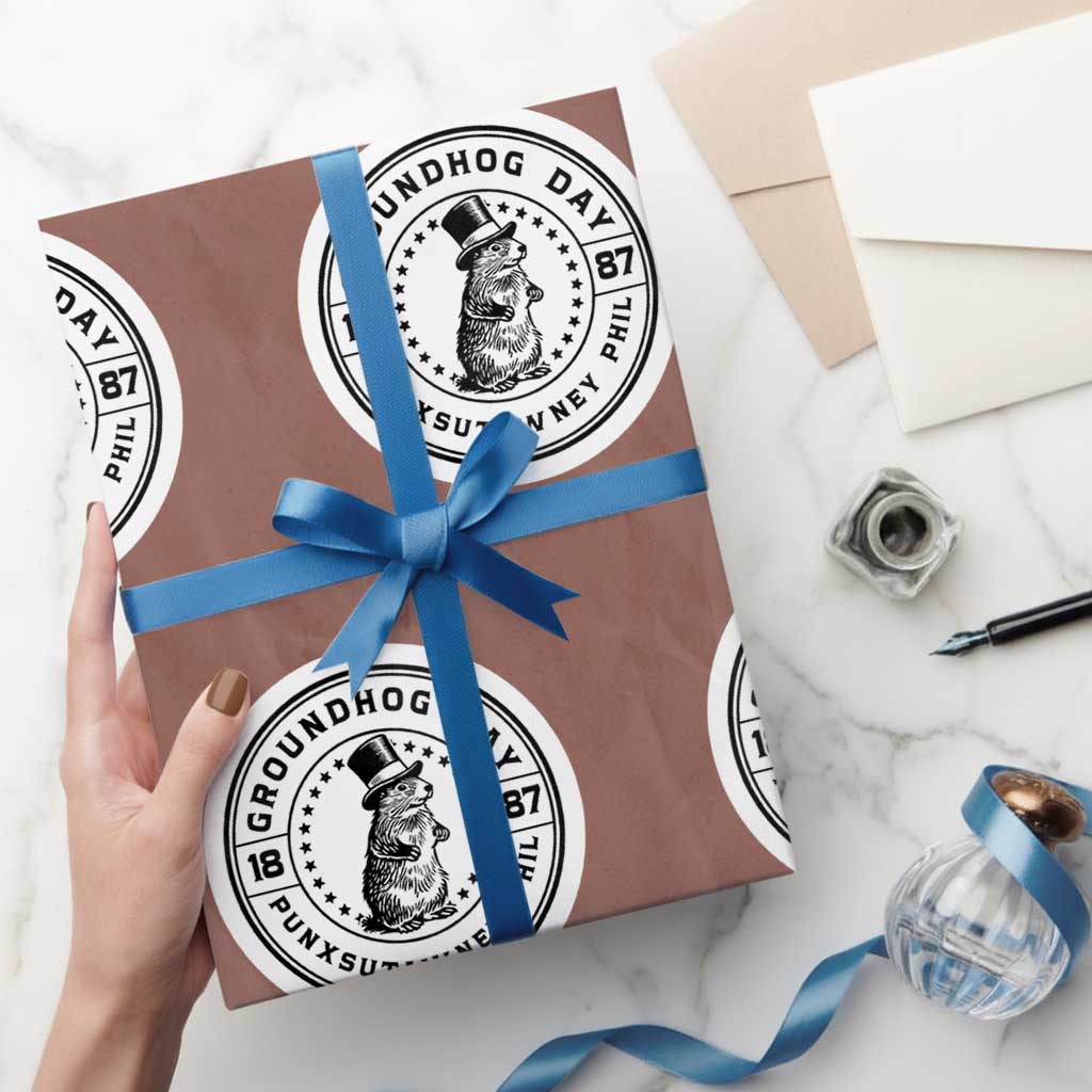 Punxsutawney Phil Groundhog Day Wrapping Paper Roll Funny Woodchuck Day 1887 TS11 Mocha Print Your Wear
