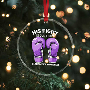 Purple Boxing Gloves Alzheimers Support Crystal Glass Ornament His Fight Our Fight