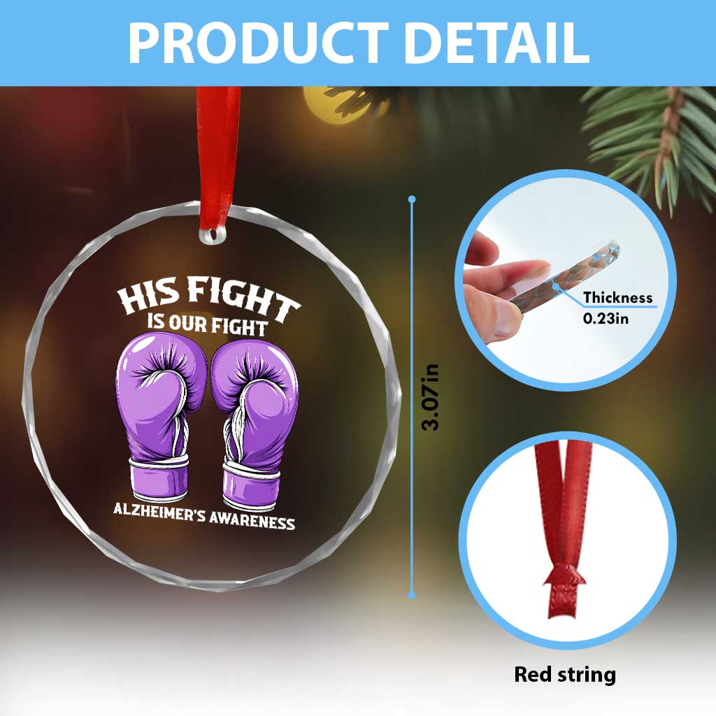 Purple Boxing Gloves Alzheimers Support Crystal Glass Ornament His Fight Our Fight
