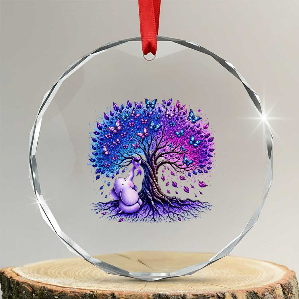 Purple Elephant Butterfly Ribbon Crystal Glass Ornament Tree Of Life Alzheimers Support TS12 Transparent Glass 3'' Circle Print Your Wear