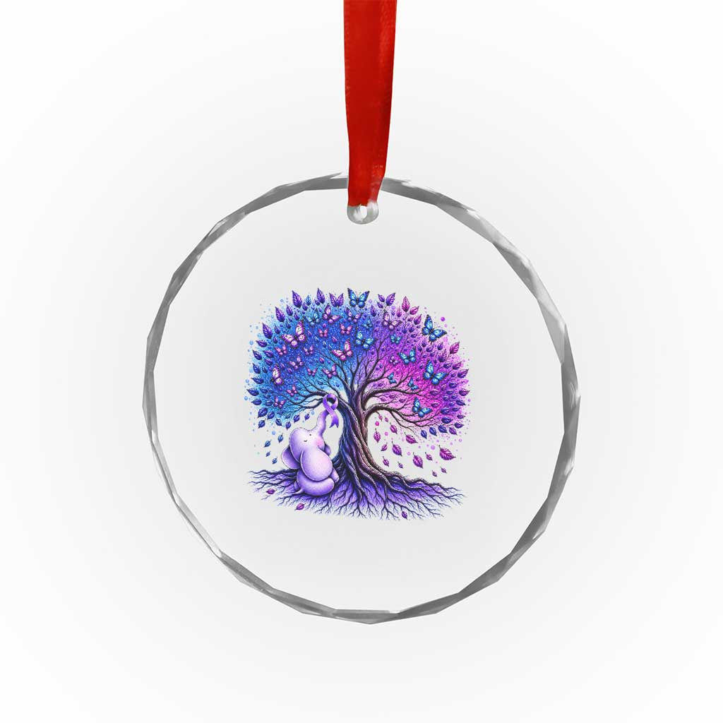 Purple Elephant Butterfly Ribbon Crystal Glass Ornament Tree Of Life Alzheimers Support