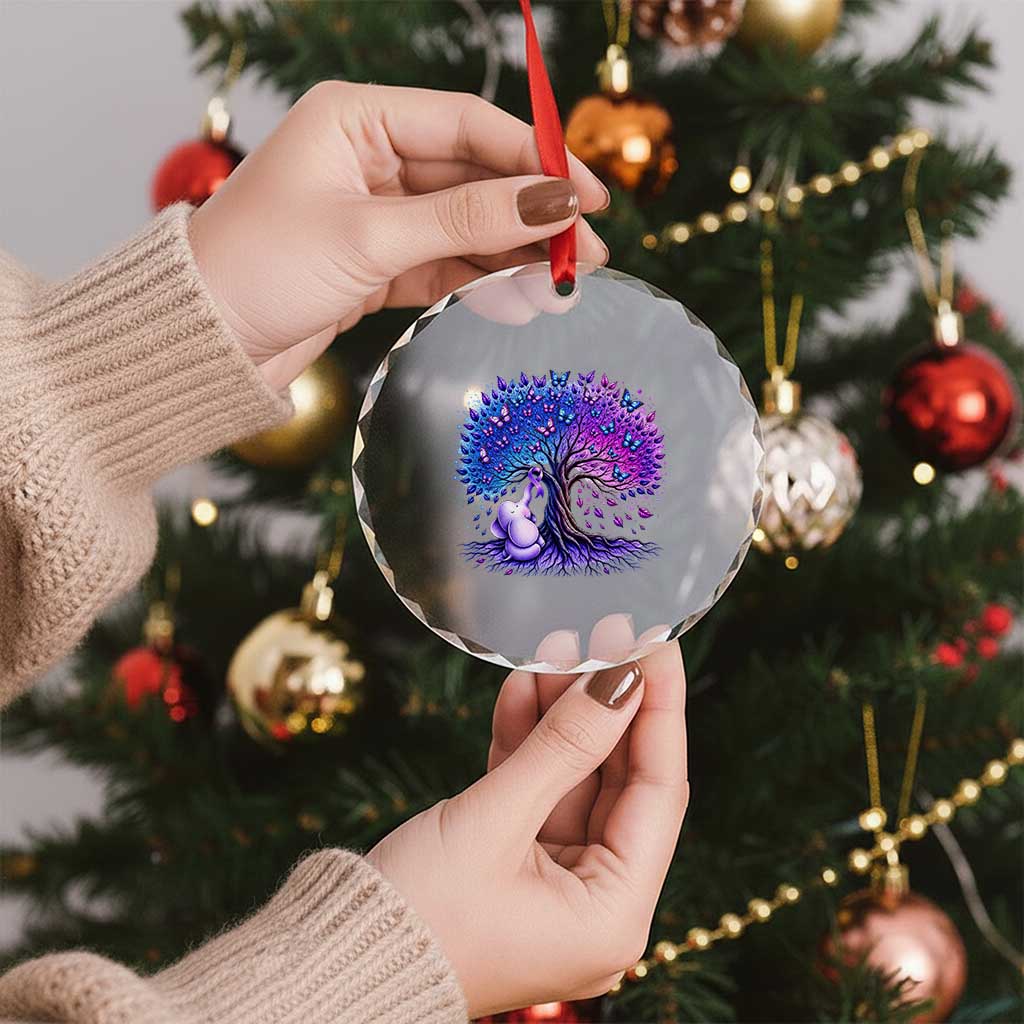 Purple Elephant Butterfly Ribbon Crystal Glass Ornament Tree Of Life Alzheimers Support
