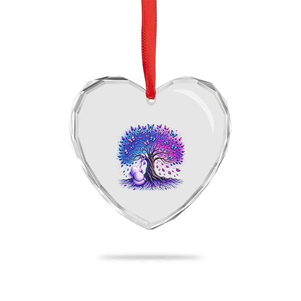 Purple Elephant Butterfly Ribbon Heart Crystal Glass Ornament Tree Of Life Alzheimers Support