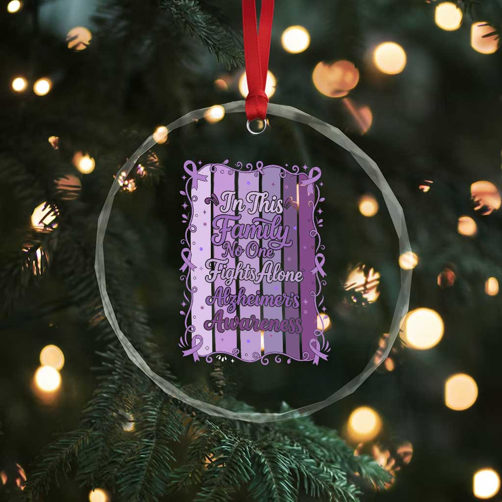 Purple Ribbon Alzheimers Caregiver Squad Gift Crystal Glass Ornament In This Family We Support Together