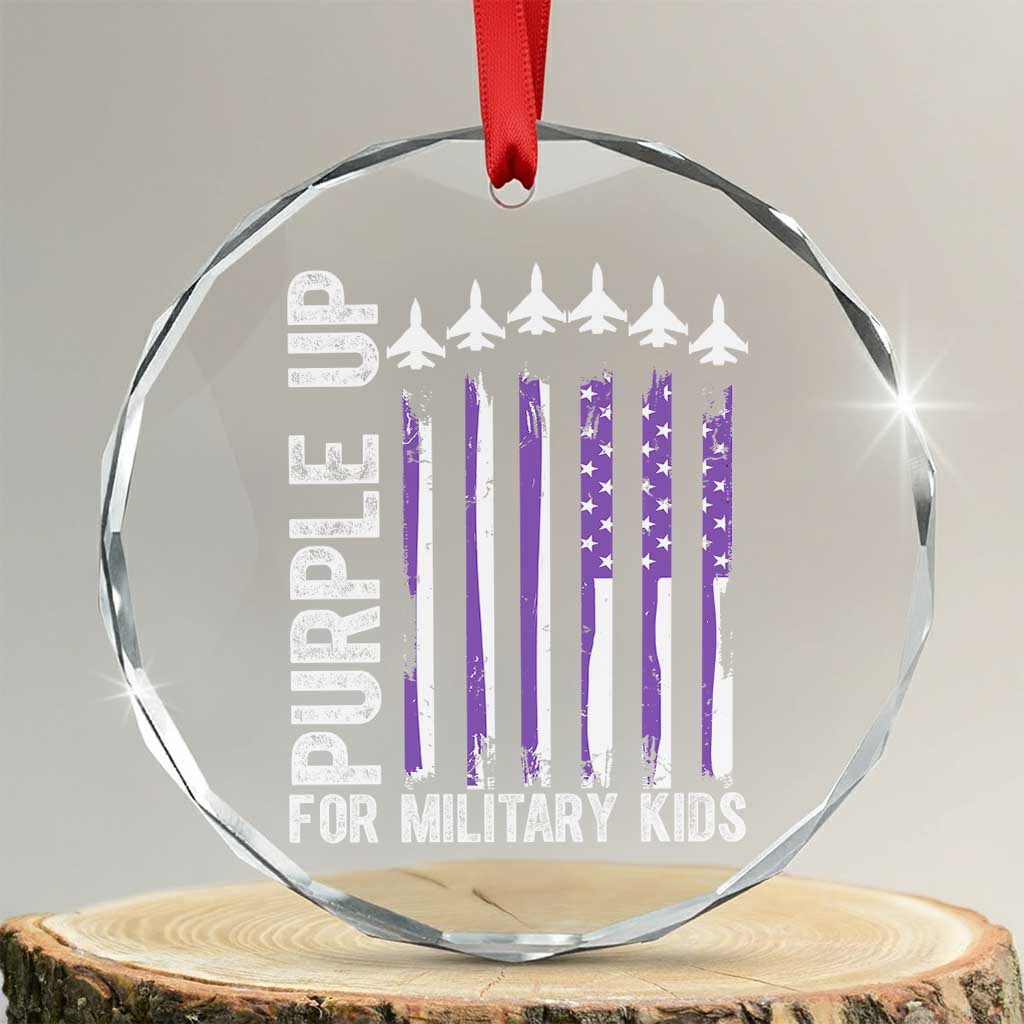 Purple Up For Military Kids Crystal Glass Ornament American Flag Air Force Military Child Month - Print Your Wear