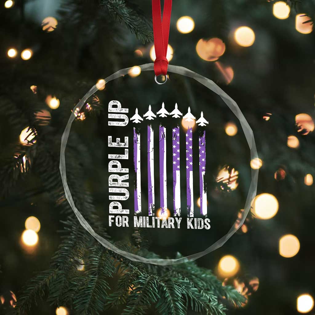 Purple Up For Military Kids Crystal Glass Ornament American Flag Air Force Military Child Month TS02 Print Your Wear