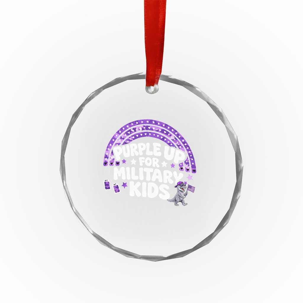 Purple Up For Military Kids Crystal Glass Ornament Cute Dino Dinosaur Proud Military Child Rainbow TS10 Print Your Wear