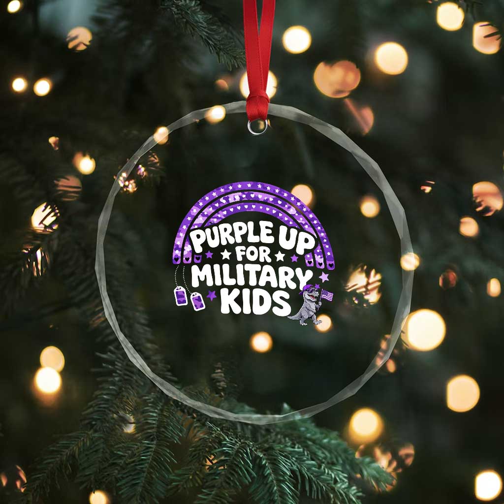 Purple Up For Military Kids Crystal Glass Ornament Cute Dino Dinosaur Proud Military Child Rainbow TS10 Print Your Wear