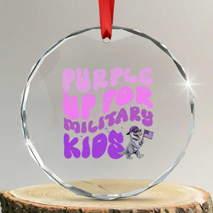 Purple Up For Military Kids Crystal Glass Ornament Groovy Dino Dinosaur Military Child Month TS10 Transparent Glass 3'' Circle Print Your Wear