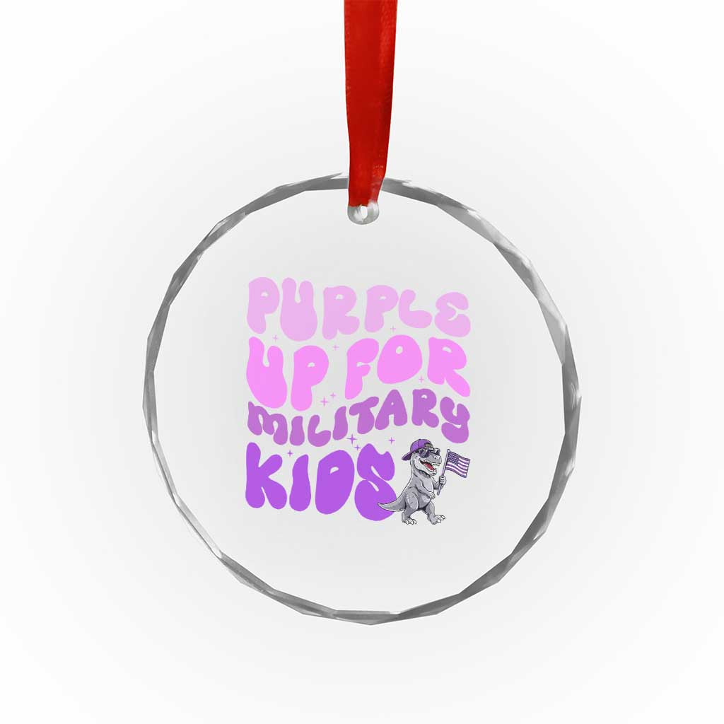 Purple Up For Military Kids Crystal Glass Ornament Groovy Dino Dinosaur Military Child Month TS10 Print Your Wear
