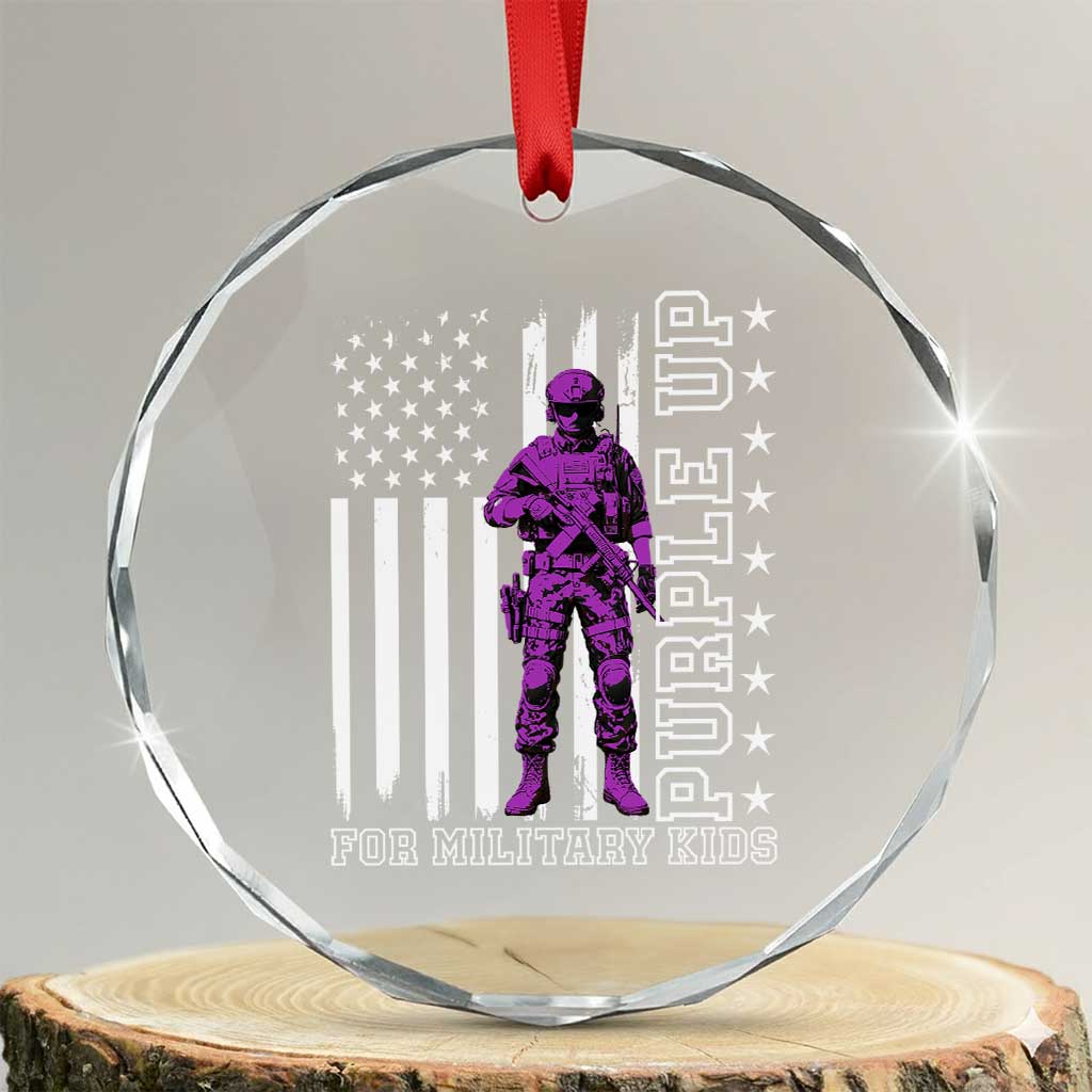 Purple Up For Military Kids Crystal Glass Ornament Military Child Month TS02 Transparent Glass 3'' Circle Print Your Wear