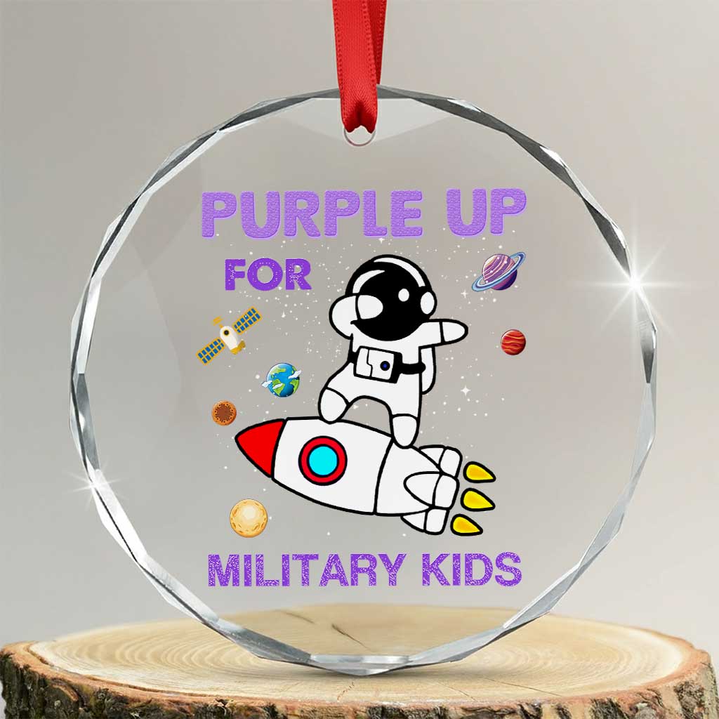 Purple Up For Military Kids Crystal Glass Ornament Military Child Month Astronaut Outer Space TS02 Transparent Glass 3'' Circle Print Your Wear