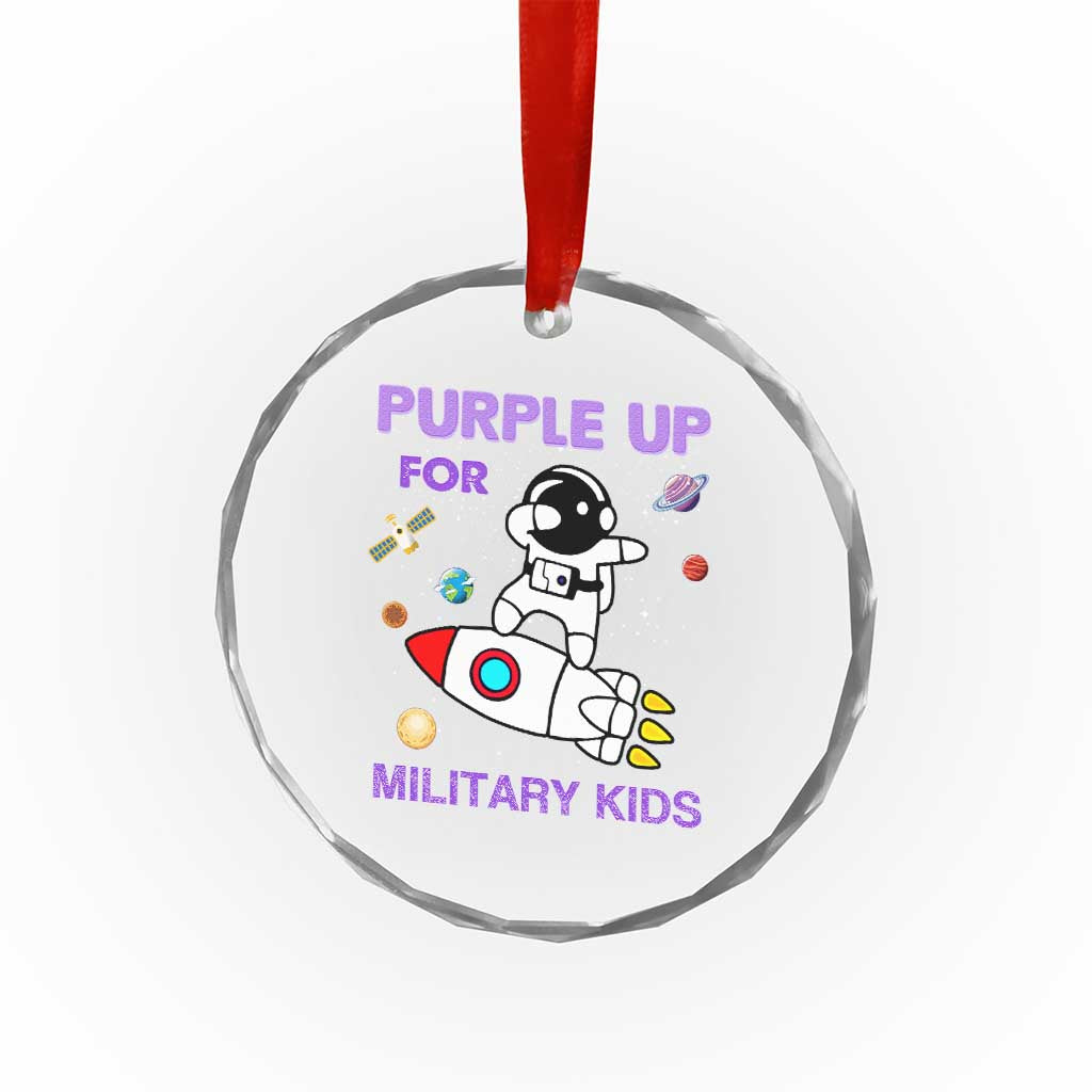 Purple Up For Military Kids Crystal Glass Ornament Military Child Month Astronaut Outer Space TS02 Print Your Wear