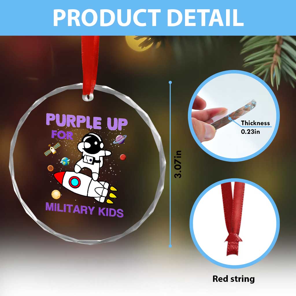 Purple Up For Military Kids Crystal Glass Ornament Military Child Month Astronaut Outer Space TS02 Print Your Wear