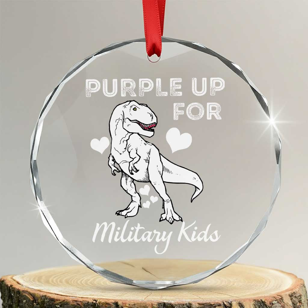 Purple Up For Military Kids Crystal Glass Ornament Military Child Month Dinosaur TS02 Transparent Glass 3'' Circle Print Your Wear