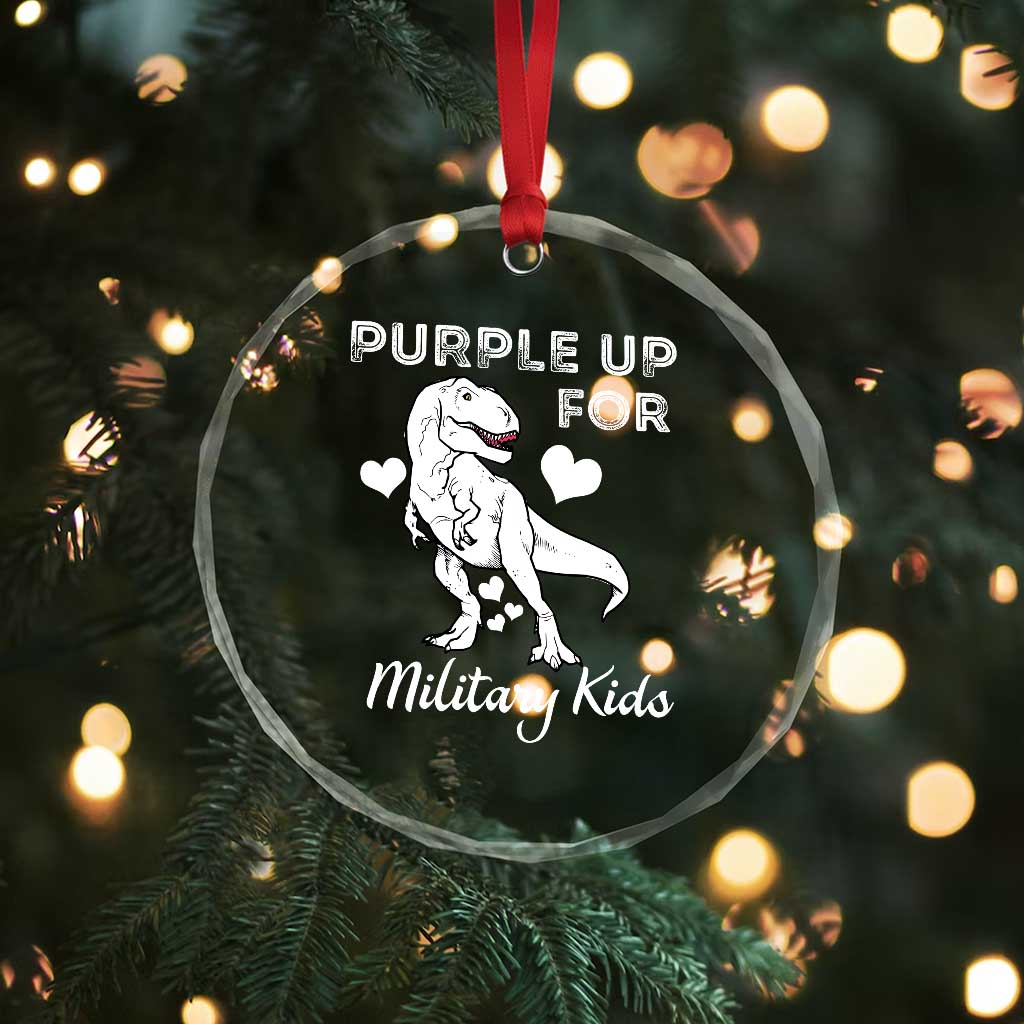 Purple Up For Military Kids Crystal Glass Ornament Military Child Month Dinosaur TS02 Print Your Wear