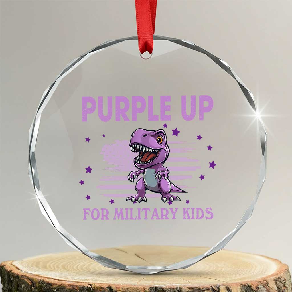Purple Up For Military Kids Crystal Glass Ornament Military Child Month Dinosaur American Flag - Print Your Wear
