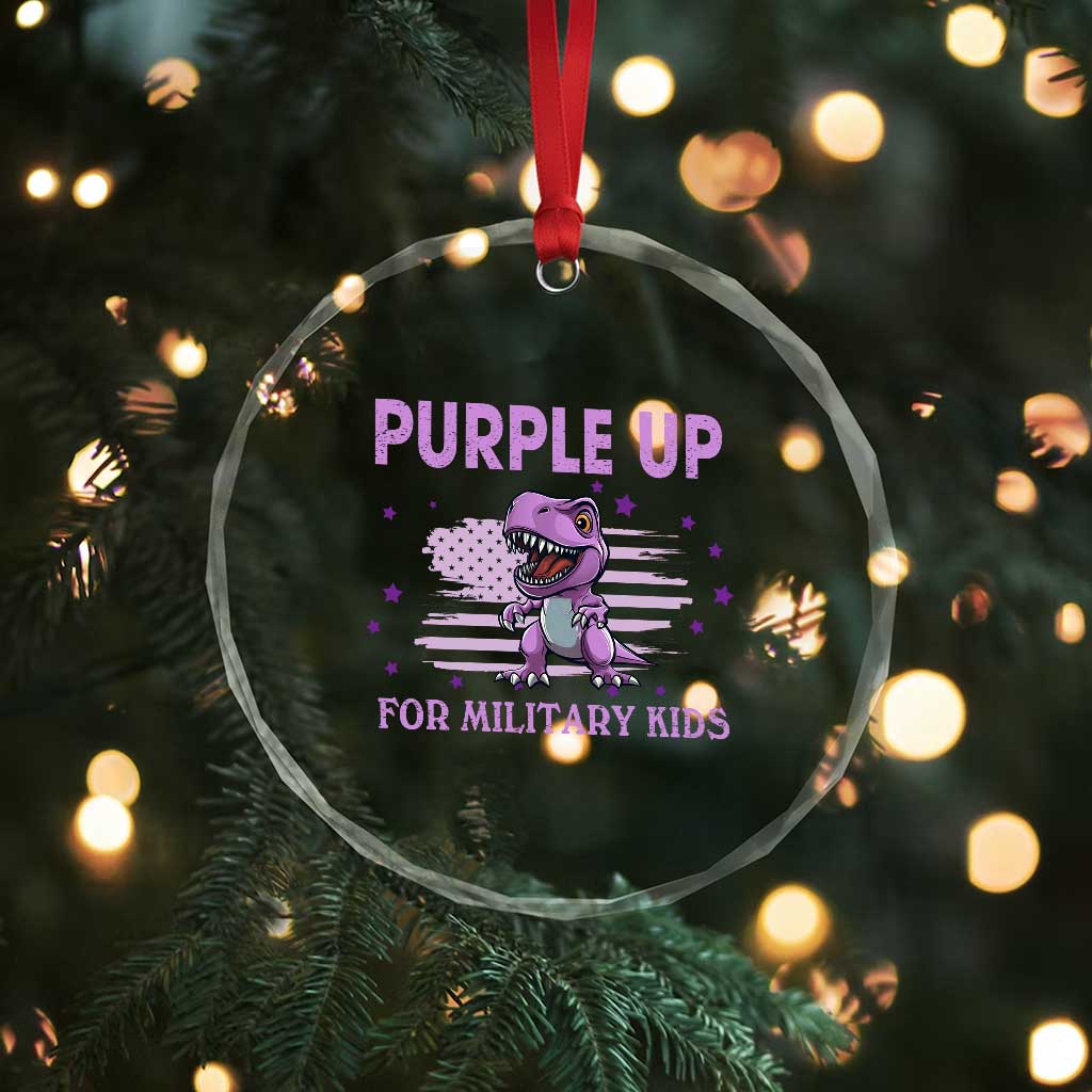 Purple Up For Military Kids Crystal Glass Ornament Military Child Month Dinosaur American Flag TS02 Print Your Wear
