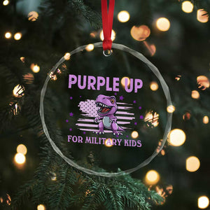 Purple Up For Military Kids Crystal Glass Ornament Military Child Month Dinosaur American Flag TS02 Print Your Wear