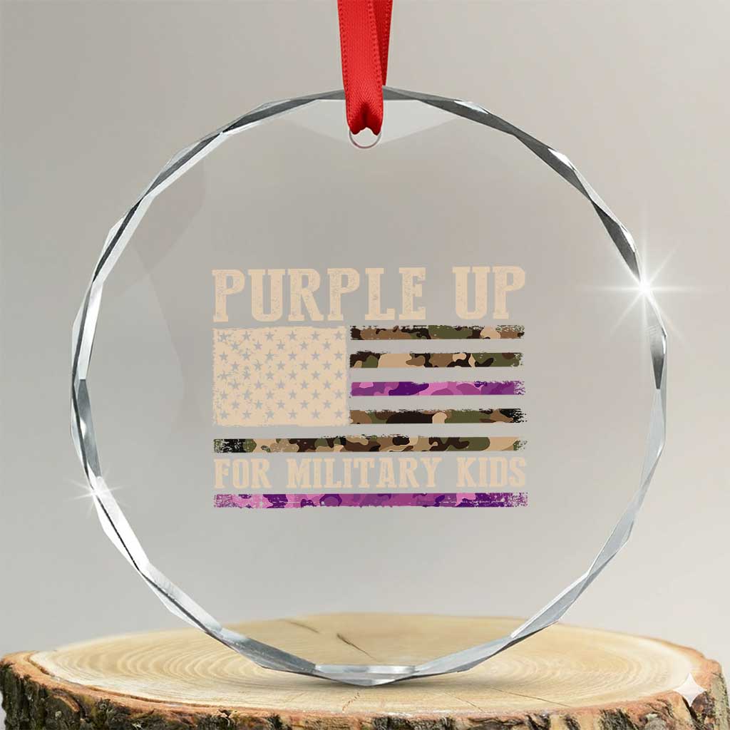 Purple Up For Military Kids Crystal Glass Ornament Military Child Month USA Flag Camouflage TS02 Transparent Glass 3'' Circle Print Your Wear