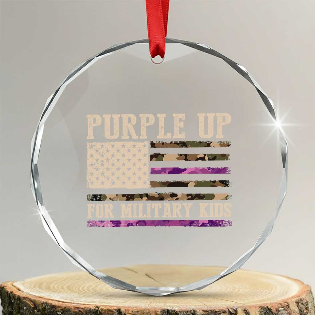 Purple Up For Military Kids Crystal Glass Ornament Military Child Month USA Flag Camouflage TS02 Transparent Glass 3'' Circle Print Your Wear