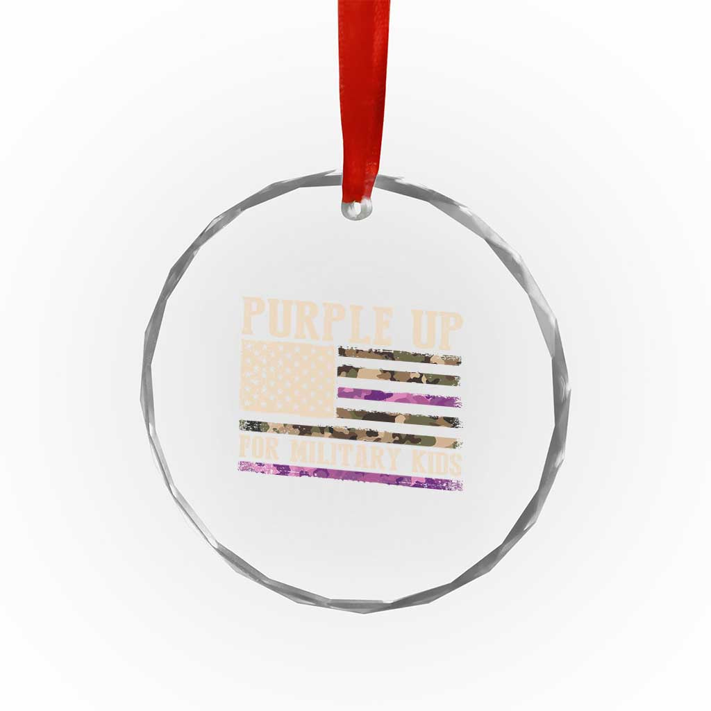 Purple Up For Military Kids Crystal Glass Ornament Military Child Month USA Flag Camouflage TS02 Print Your Wear