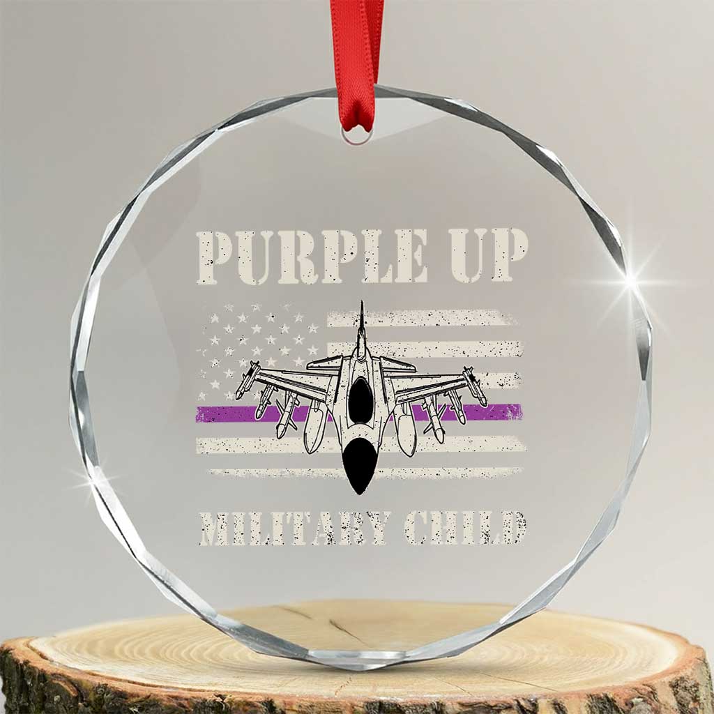 Purple Up For Military Kids Crystal Glass Ornament Month of Military Child Kids Air Force US Flag TS02 Transparent Glass 3'' Circle Print Your Wear