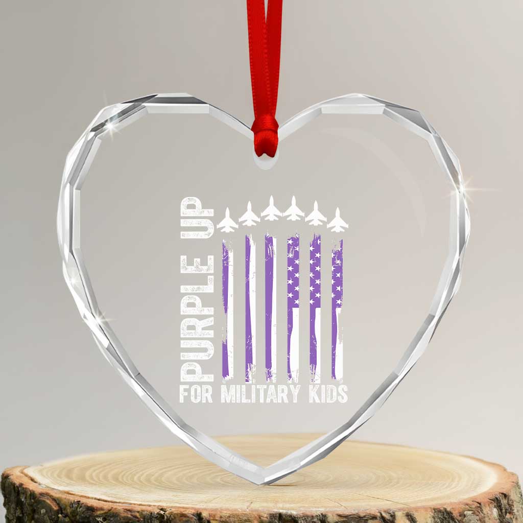 Purple Up For Military Kids Heart Crystal Glass Ornament American Flag Air Force Military Child Month TS02 Transparent Glass 3'' Heart Print Your Wear