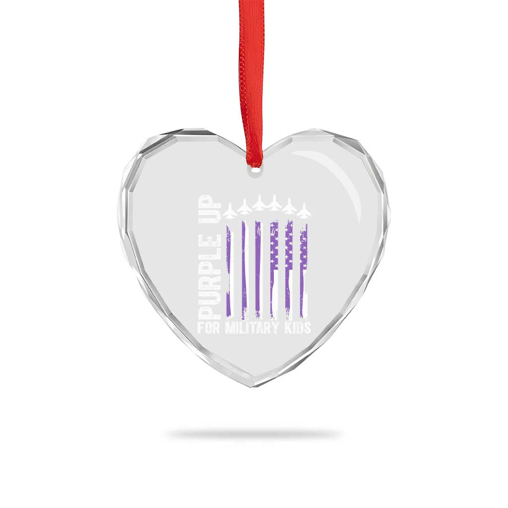 Purple Up For Military Kids Heart Crystal Glass Ornament American Flag Air Force Military Child Month TS02 Print Your Wear
