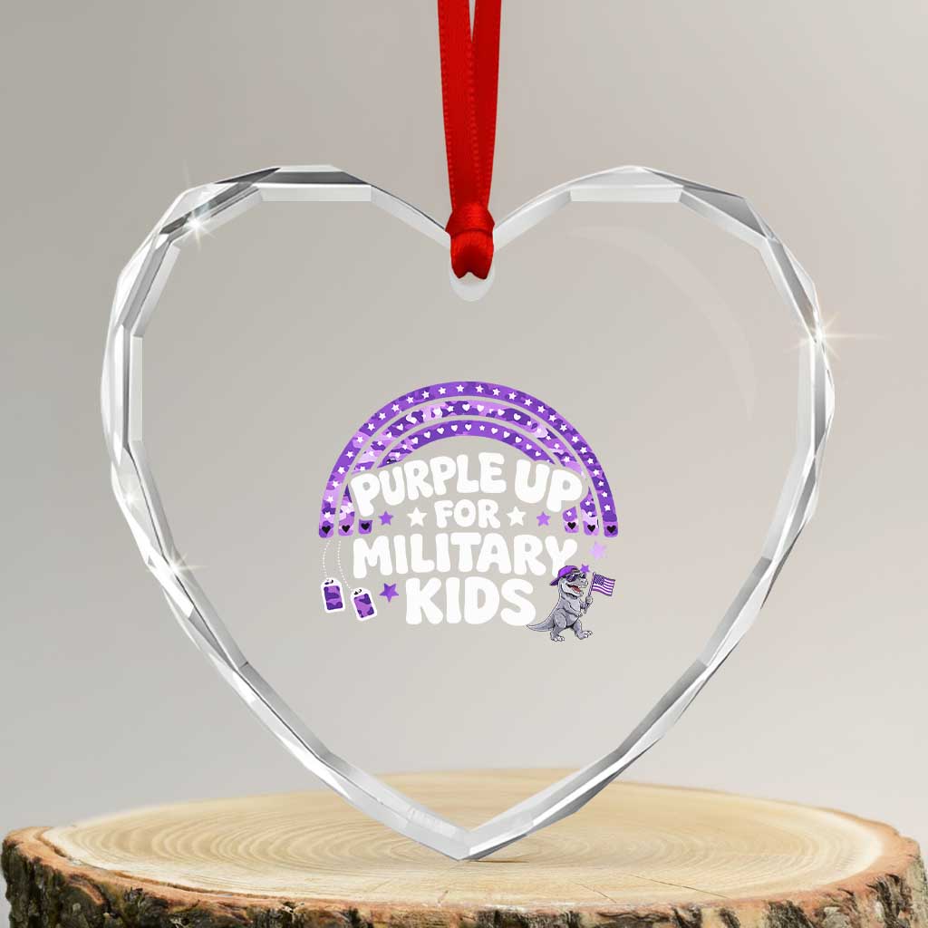 Purple Up For Military Kids Heart Crystal Glass Ornament Cute Dino Dinosaur Proud Military Child Rainbow TS10 Transparent Glass 3'' Heart Print Your Wear
