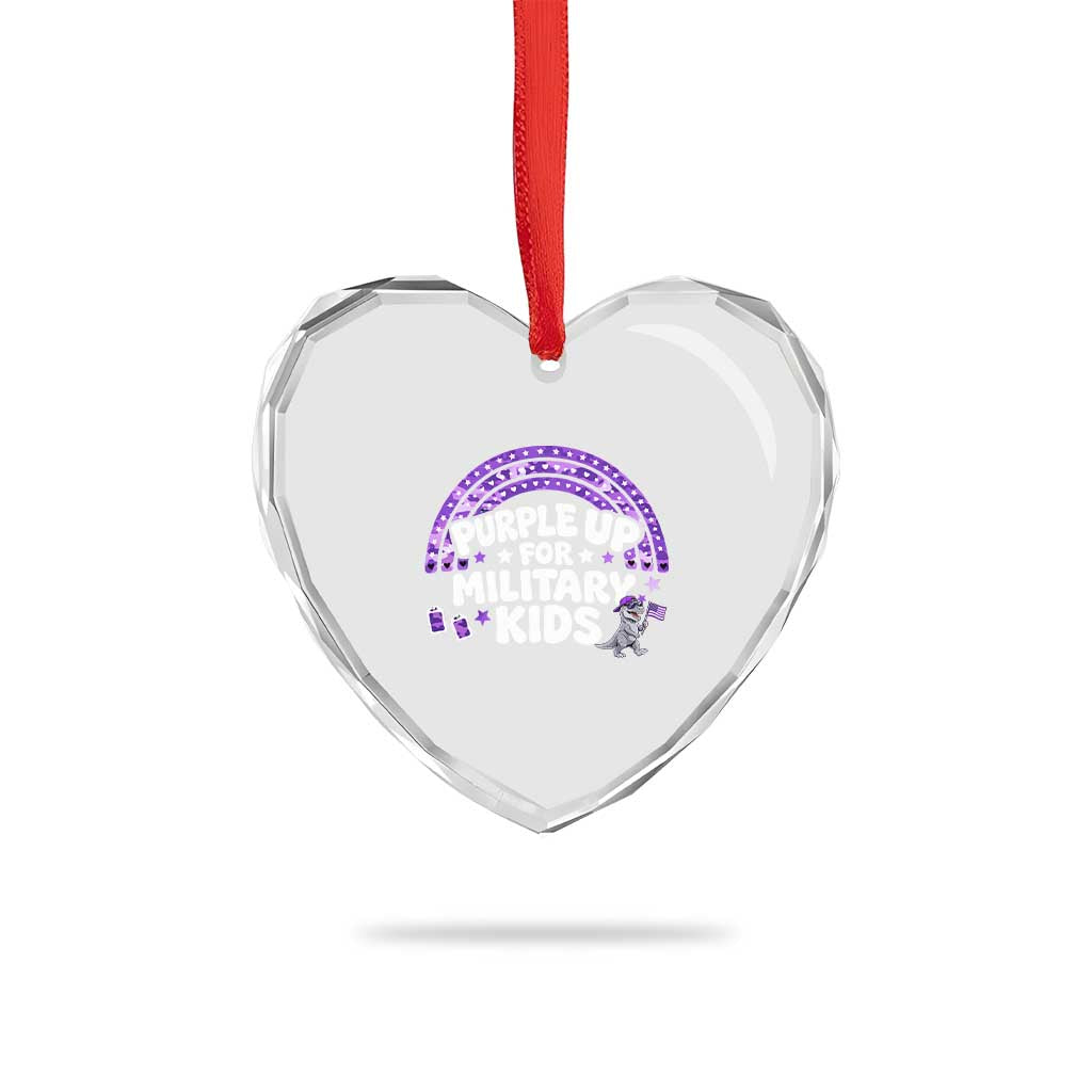 Purple Up For Military Kids Heart Crystal Glass Ornament Cute Dino Dinosaur Proud Military Child Rainbow TS10 Print Your Wear