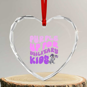Purple Up For Military Kids Heart Crystal Glass Ornament Groovy Dino Dinosaur Military Child Month TS10 Transparent Glass 3'' Heart Print Your Wear