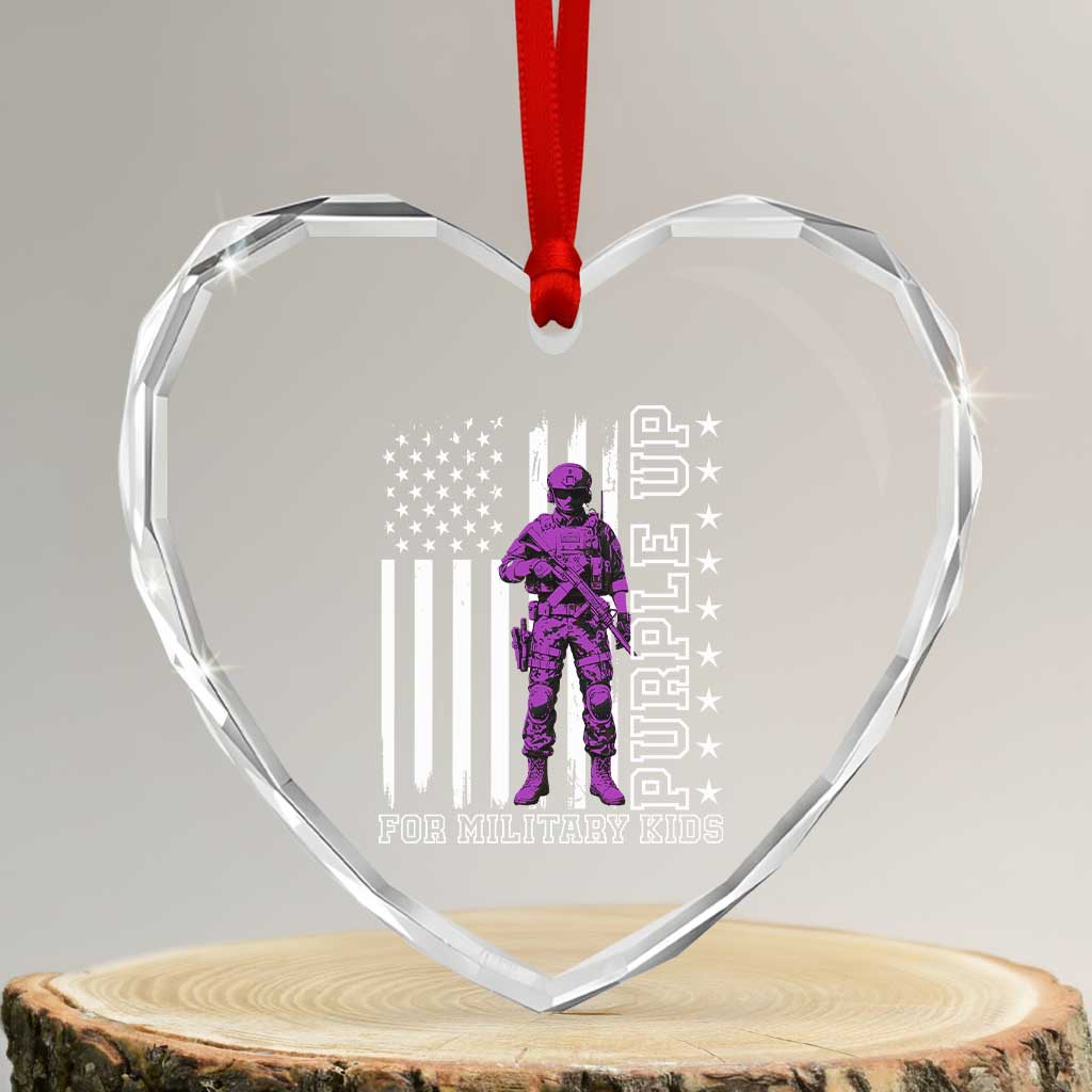 Purple Up For Military Kids Heart Crystal Glass Ornament Military Child Month TS02 Transparent Glass 3'' Heart Print Your Wear