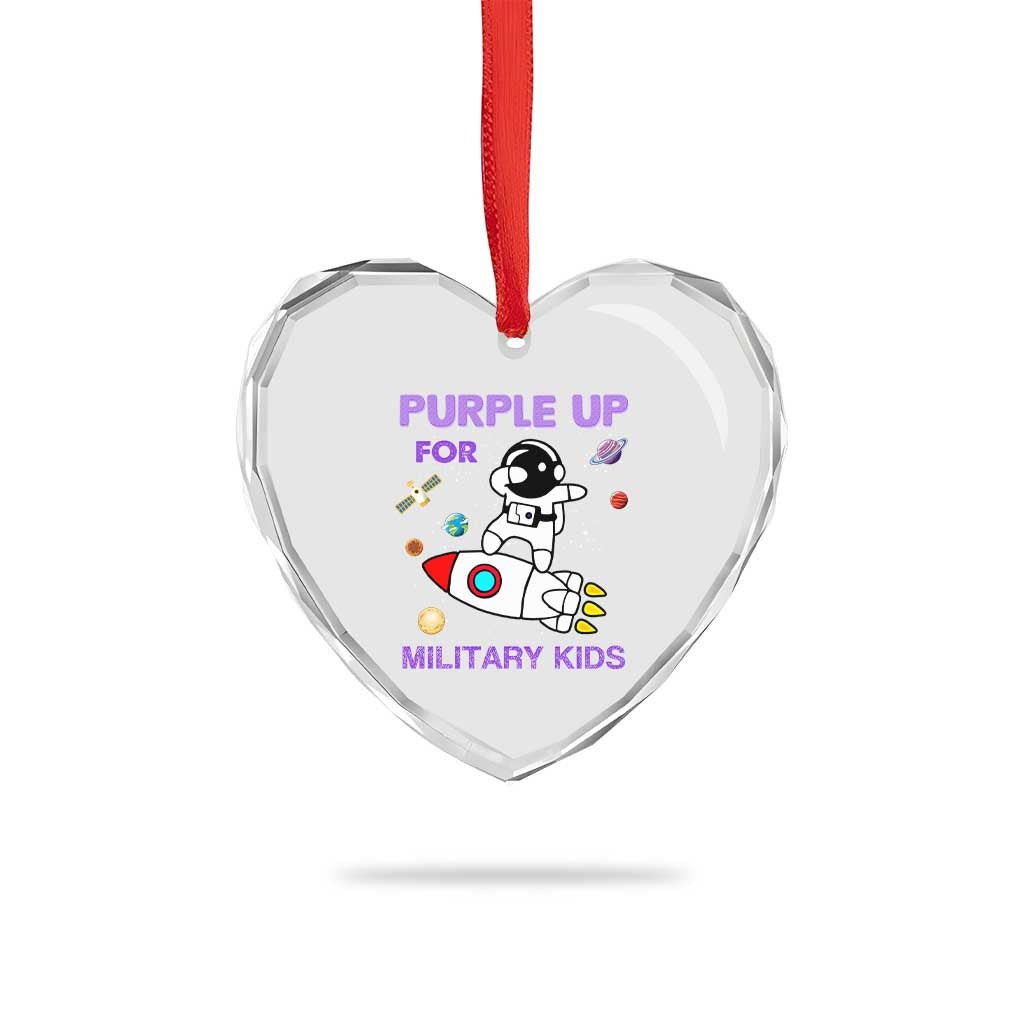 Purple Up For Military Kids Heart Crystal Glass Ornament Military Child Month Astronaut Outer Space TS02 Print Your Wear