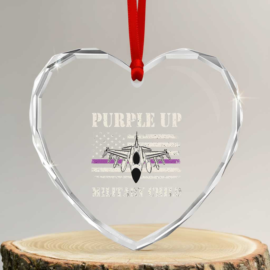 Purple Up For Military Kids Heart Crystal Glass Ornament Month of Military Child Kids Air Force US Flag TS02 Transparent Glass 3'' Heart Print Your Wear