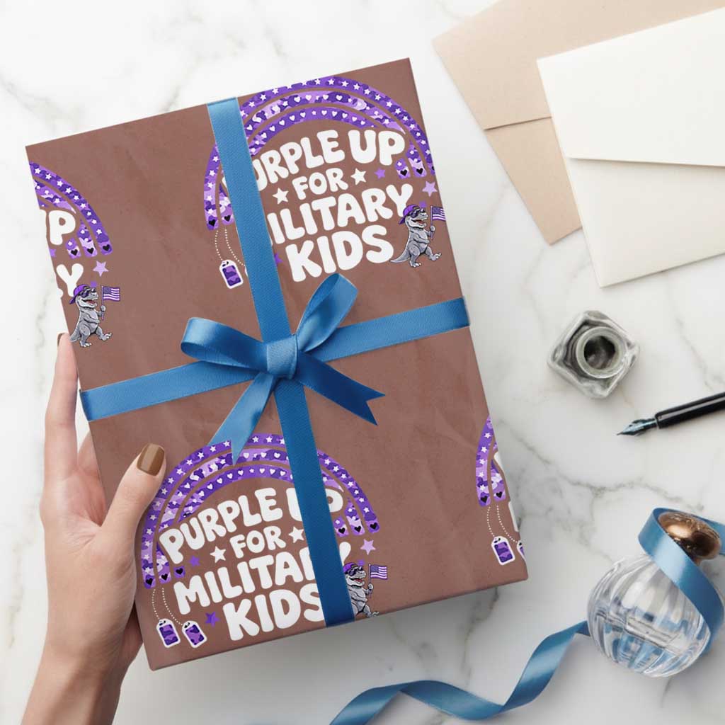 Purple Up For Military Kids Wrapping Paper Roll Cute Dino Dinosaur Proud Military Child Rainbow TS10 Mocha Print Your Wear