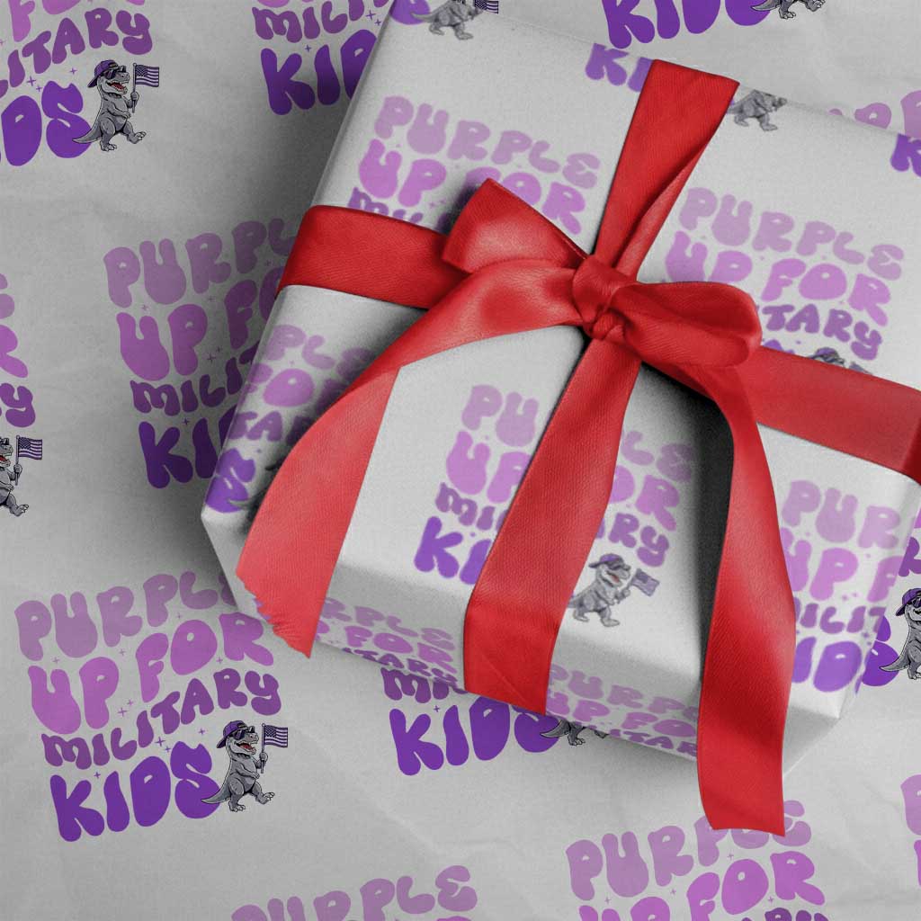 Purple Up For Military Kids Wrapping Paper Roll Groovy Dino Dinosaur Military Child Month TS10 White Print Your Wear